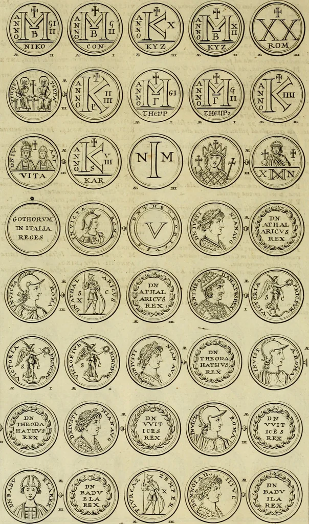 An illustration from Historia Byzantina duplici commentario illustrata : prior, Familias ac stemmata imperatorum constantinopolianorum, cum eorundem augustorum nomismatibus, & aliquot iconibus : praeterea familias dalmaticas & turcicas complecticur : alter, Descriptionem urbis constantinopolitanae, qualis extitit sub imperatoribus christianis, 1680, leaf 109