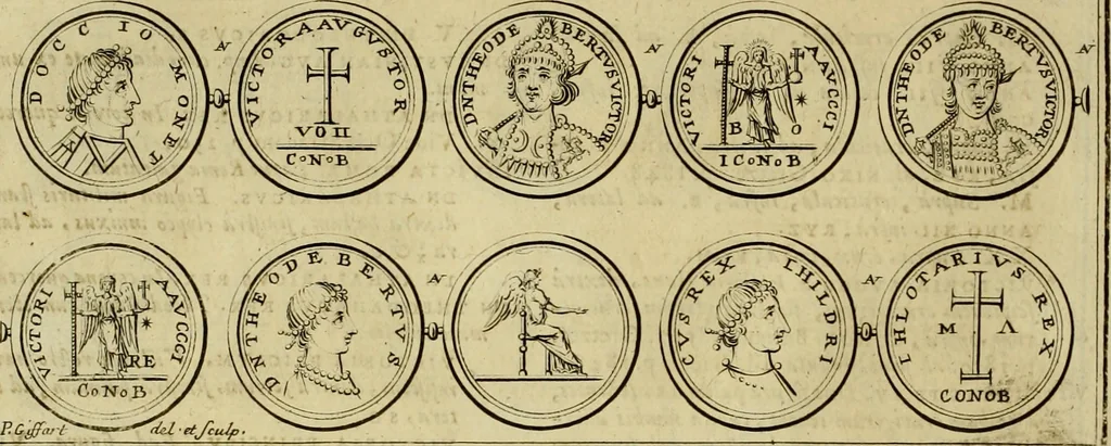 An illustration from Historia Byzantina duplici commentario illustrata : prior, Familias ac stemmata imperatorum constantinopolianorum, cum eorundem augustorum nomismatibus, & aliquot iconibus : praeterea familias dalmaticas & turcicas complecticur : alter, Descriptionem urbis constantinopolitanae, qualis extitit sub imperatoribus christianis, 1680, leaf 111