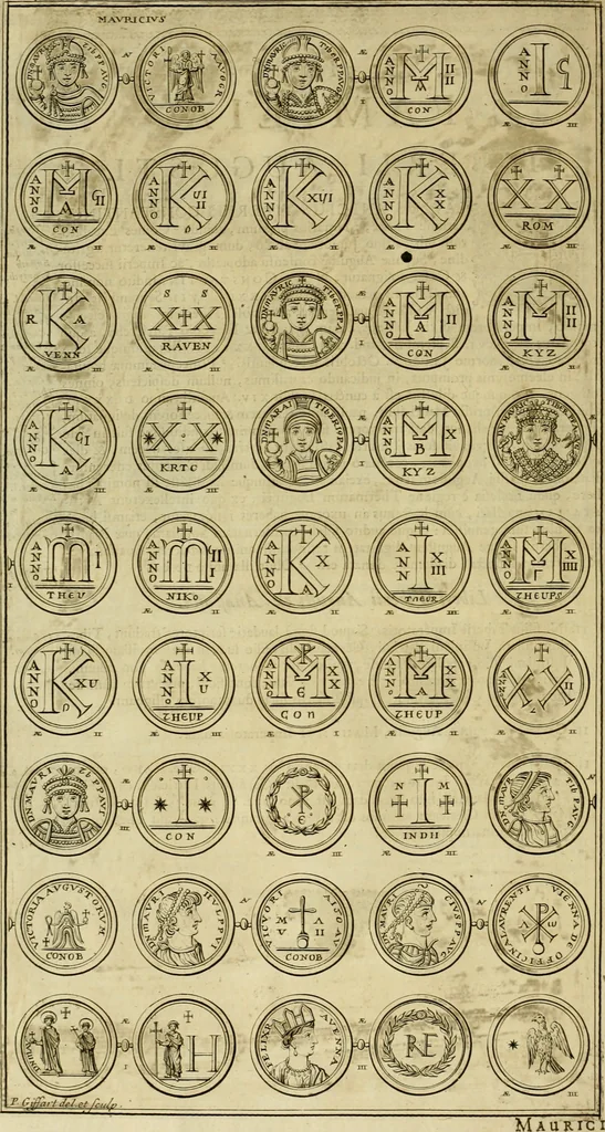 An illustration from Historia Byzantina duplici commentario illustrata : prior, Familias ac stemmata imperatorum constantinopolianorum, cum eorundem augustorum nomismatibus, & aliquot iconibus : praeterea familias dalmaticas & turcicas complecticur : alter, Descriptionem urbis constantinopolitanae, qualis extitit sub imperatoribus christianis, 1680, leaf 121