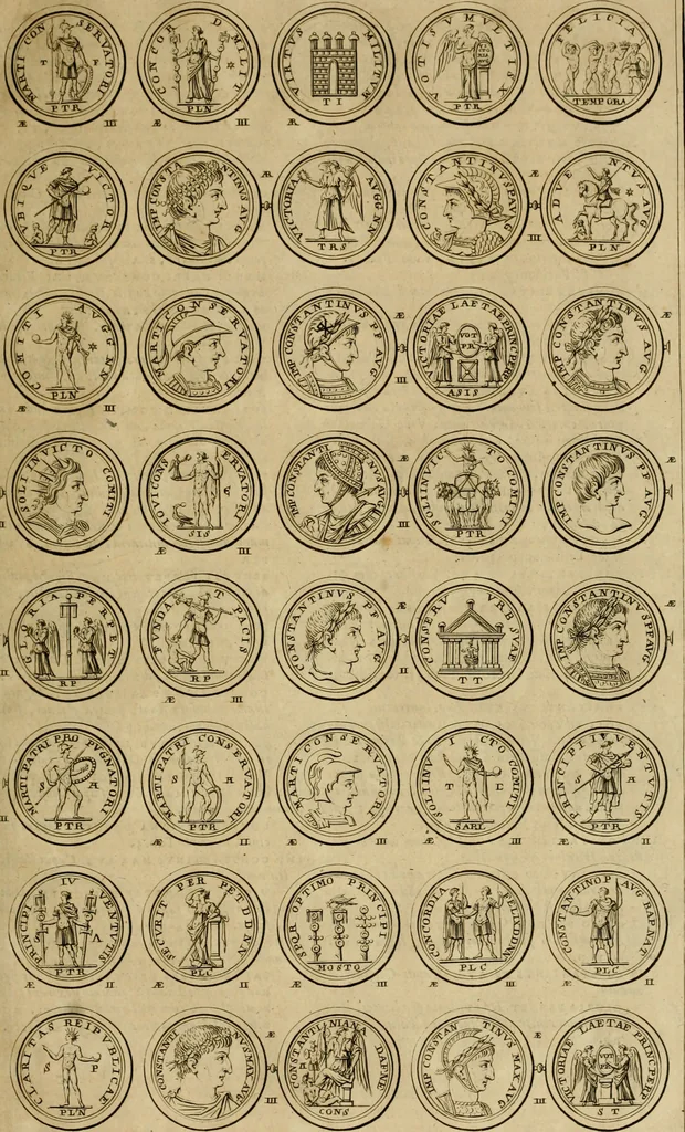 An illustration from Historia Byzantina duplici commentario illustrata : prior, Familias ac stemmata imperatorum constantinopolianorum, cum eorundem augustorum nomismatibus, & aliquot iconibus : praeterea familias dalmaticas & turcicas complecticur : alter, Descriptionem urbis constantinopolitanae, qualis extitit sub imperatoribus christianis, 1680, leaf 36
