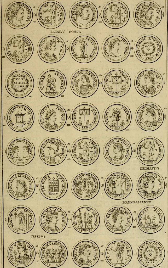 An illustration from Historia Byzantina duplici commentario illustrata : prior, Familias ac stemmata imperatorum constantinopolianorum, cum eorundem augustorum nomismatibus, & aliquot iconibus : praeterea familias dalmaticas & turcicas complecticur : alter, Descriptionem urbis constantinopolitanae, qualis extitit sub imperatoribus christianis, 1680, leaf 42