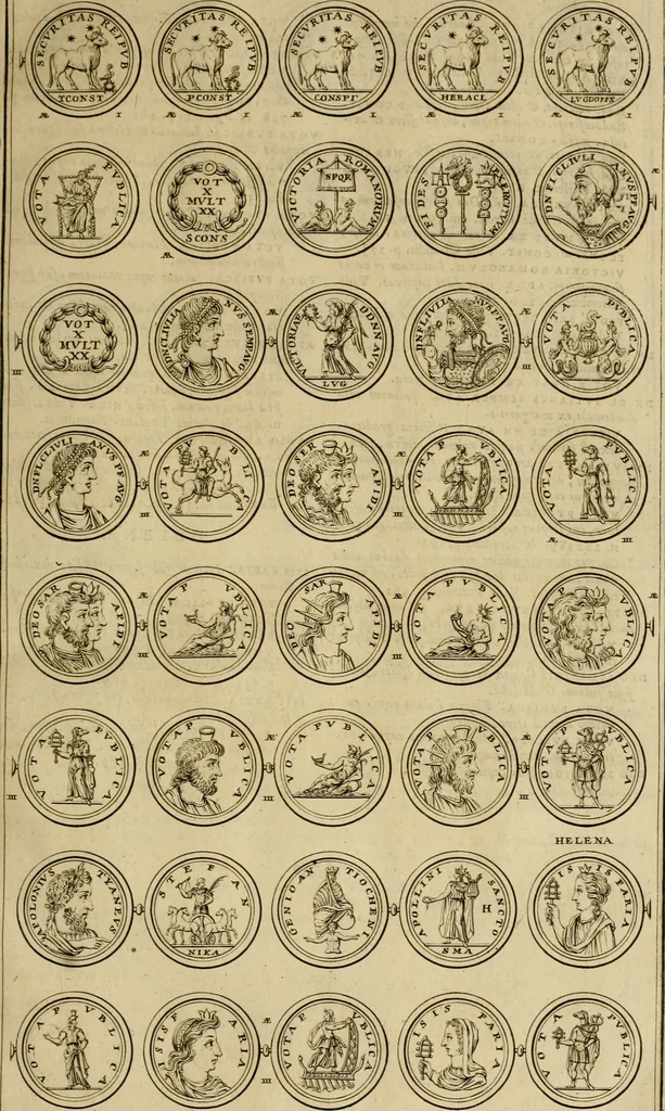 An illustration from Historia Byzantina duplici commentario illustrata : prior, Familias ac stemmata imperatorum constantinopolianorum, cum eorundem augustorum nomismatibus, & aliquot iconibus : praeterea familias dalmaticas & turcicas complecticur : alter, Descriptionem urbis constantinopolitanae, qualis extitit sub imperatoribus christianis, 1680, leaf 56
