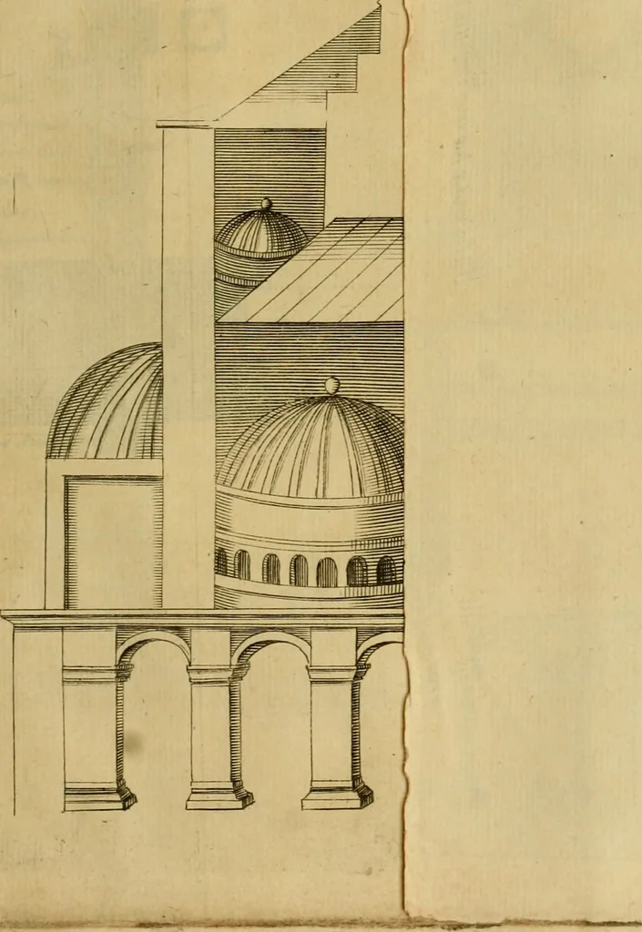 An illustration from Historia Byzantina duplici commentario illustrata : prior, Familias ac stemmata imperatorum constantinopolianorum, cum eorundem augustorum nomismatibus, & aliquot iconibus : praeterea familias dalmaticas & turcicas complecticur : alter, Descriptionem urbis constantinopolitanae, qualis extitit sub imperatoribus christianis, 1680, leaf 594