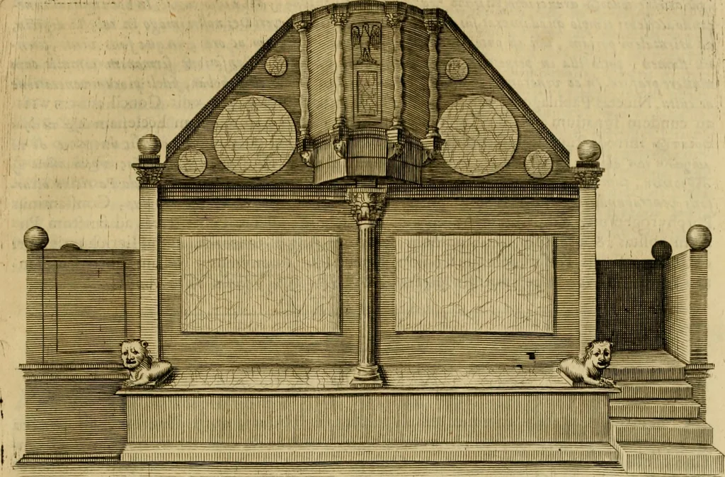 An illustration from Historia Byzantina duplici commentario illustrata : prior, Familias ac stemmata imperatorum constantinopolianorum, cum eorundem augustorum nomismatibus, & aliquot iconibus : praeterea familias dalmaticas & turcicas complecticur : alter, Descriptionem urbis constantinopolitanae, qualis extitit sub imperatoribus christianis, 1680, leaf 668