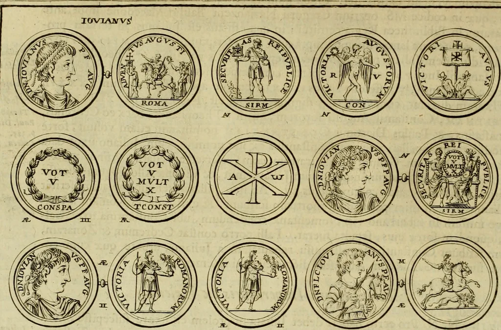 An illustration from Historia Byzantina duplici commentario illustrata : prior, Familias ac stemmata imperatorum constantinopolianorum, cum eorundem augustorum nomismatibus, & aliquot iconibus : praeterea familias dalmaticas & turcicas complecticur : alter, Descriptionem urbis constantinopolitanae, qualis extitit sub imperatoribus christianis, 1680, leaf 69