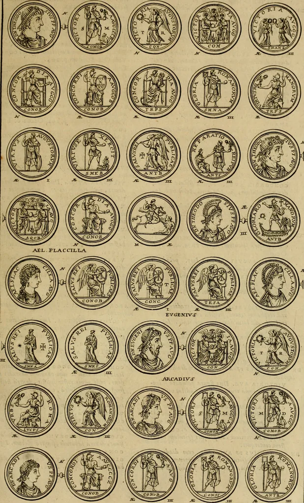 An illustration from Historia Byzantina duplici commentario illustrata : prior, Familias ac stemmata imperatorum constantinopolianorum, cum eorundem augustorum nomismatibus, & aliquot iconibus : praeterea familias dalmaticas & turcicas complecticur : alter, Descriptionem urbis constantinopolitanae, qualis extitit sub imperatoribus christianis, 1680, leaf 78