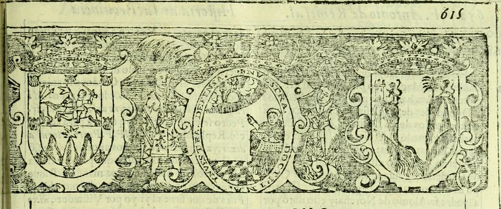 An illustration from Historia de la Provincia de S. Vicente de Chiapa y Guatemala de la orden de ñro glorioso padre Sancto Domingo: escribense juntamente los principios de las demas provincias de esta religion de las Indias Occidentales, y lo secular de la gobernacion de Guatemala, 1619, leaf 688