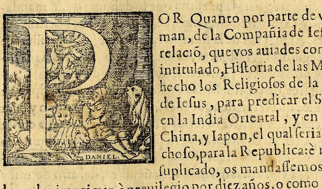An illustration from Historia de las missiones que han hecho los religiosos de la Compañia de Iesus, para predicar el Sancto Euangelio en la India oriental, y en los reynos de la China y Iapon., 1601, leaf 11