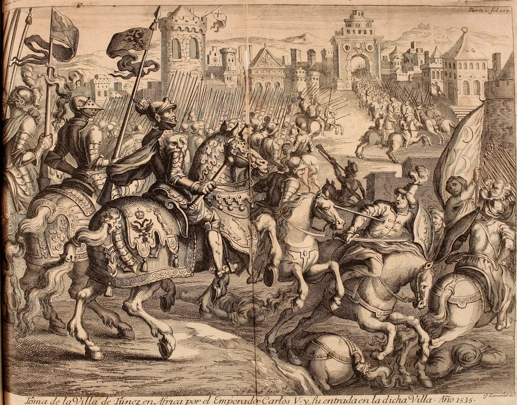 An illustration from Historia de la vida y hechos del emperador Carlos V. maximo : fortissimo, rey catholico de España, y de las Indias, islas, y tierra firme del mar oceano, &c, 1681, leaf 226