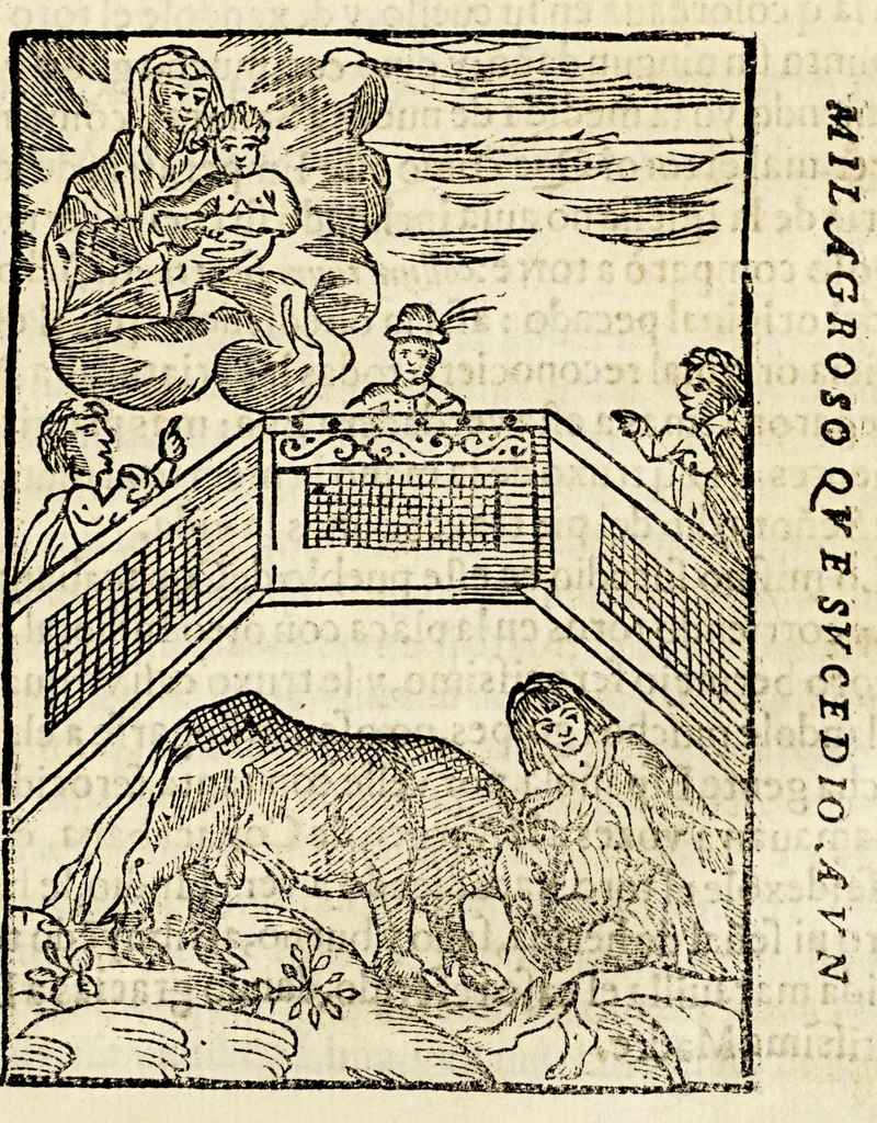 An illustration from Historia del celebre santuario de Nuestra Señora de Copacabana, y sus milagros, è inuencion de la Cruz de Carabuco. : A don Alonso Bravo de Sarabia y Sotomayor, del abito de Santiago, del consejo de Su Magestad, consultor del Santo Oficio, y oydor de Mexico., 1621, leaf 325