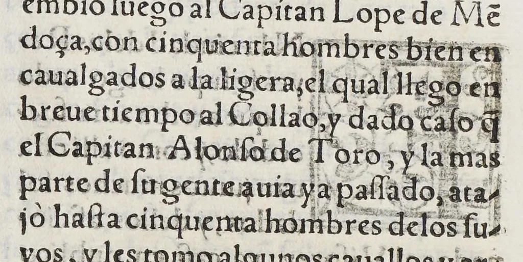 An illustration from Historia del descubrimiento y conquista de las prouincias del Peru, : y de los successos que en ella ha auido, desde que se conquistò, hasta que el licenciado de la Gasca obispo de Siguença boluio a estos reynos: y de las cosas naturales que en la dicha prouincia se hallan dignas de memoria., 1578, leaf 155