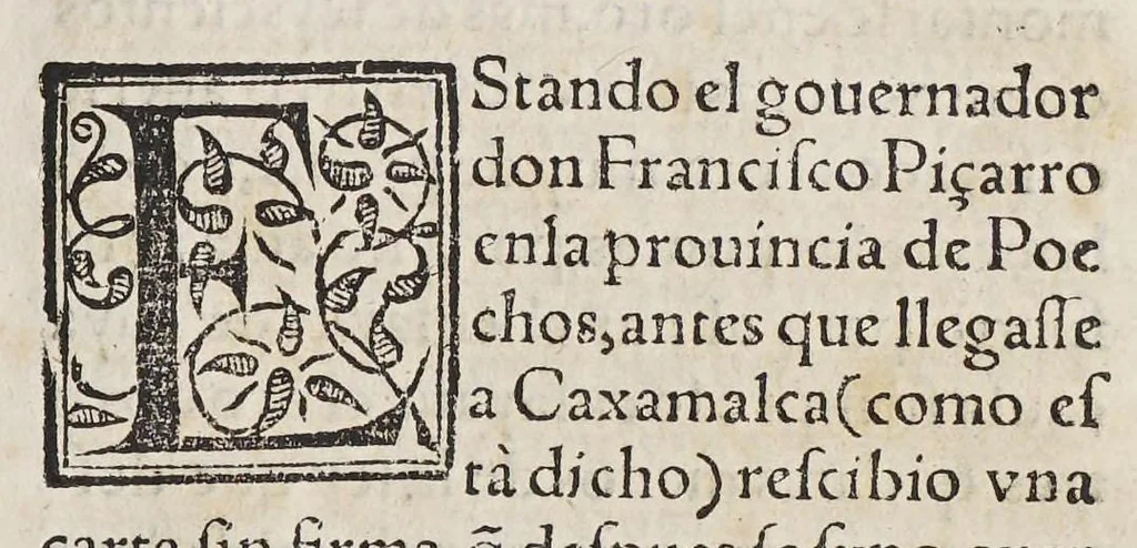 An illustration from Historia del descubrimiento y conquista de las prouincias del Peru, : y de los successos que en ella ha auido, desde que se conquistò, hasta que el licenciado de la Gasca obispo de Siguença boluio a estos reynos: y de las cosas naturales que en la dicha prouincia se hallan dignas de memoria., 1578, leaf 47