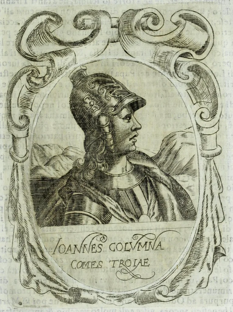 An illustration from Historia della augustissima famiglia Colonna, dove si contiene l'antica sua origine, descendenza, e progressi, vite de santi, de papi, cardinali, e capitani più illustri di essa, laconicamente, 1658, leaf 257