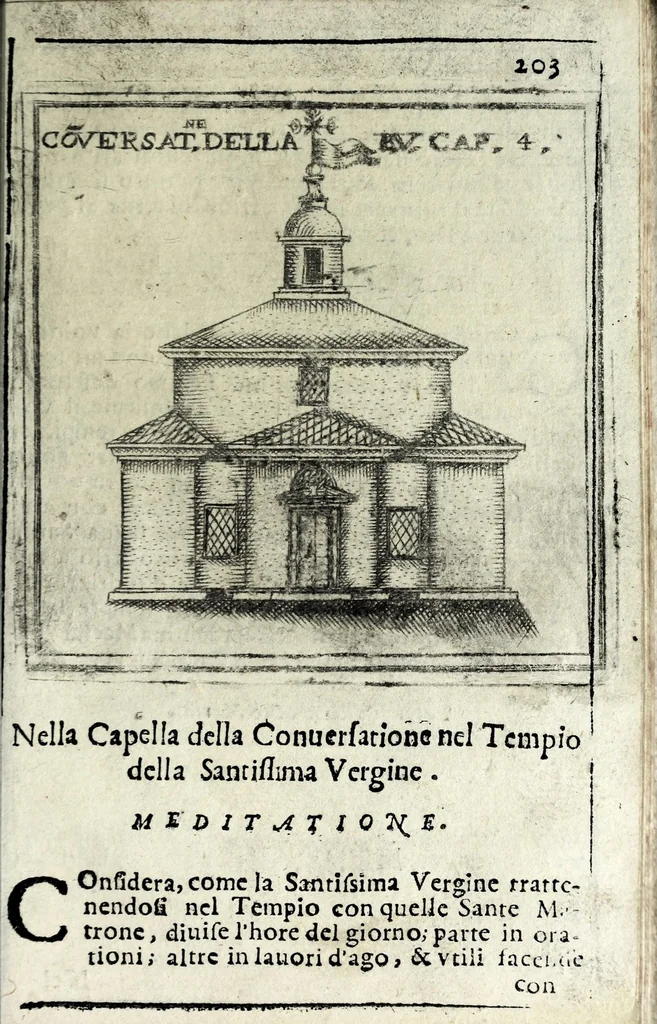 An illustration from Historia della Madonna santissima d'Oroppa : ne' monti della citta di Biella nel Piemonte : diuisa in libri trè .., 1659, leaf 223