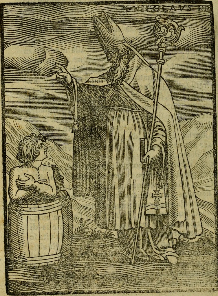 An illustration from Historia della vita, miracoli, traslatione, e gloria dell'illustrissimo confessor di Christo San Nicolo il Magno, arciuescouo di Mira, patrono e protettore della città di Bari, 1642, leaf 677