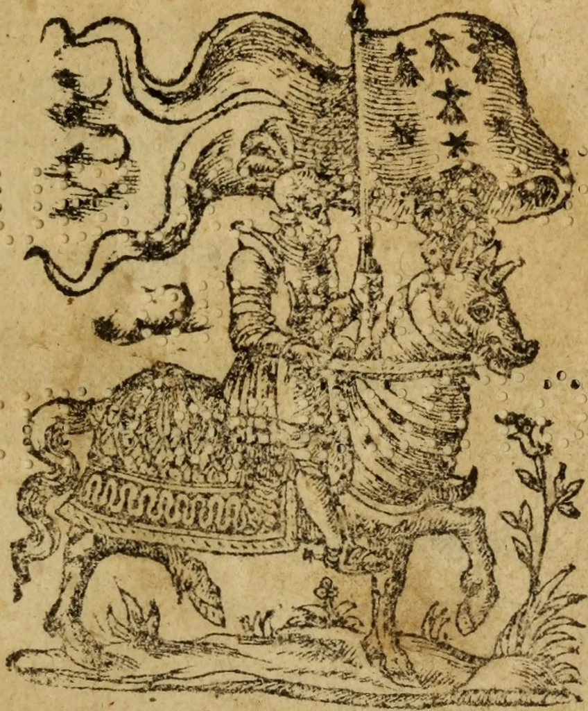 An illustration from Historia de los Vandos, de los Zegries, y Abencerrages cavalleros Moros de Granada, de las cmiles guerras que vuo en ella, y batallas particulares que vuo en la Vega entre Moros y Christianos, hasta que el Rey Don Fernando Quinto la ganó : Agora nvevamente sacada de un libro Arauigo, cuyo autor de vista fue un Moro llamado Aben Hamin ..., 1610, leaf 4