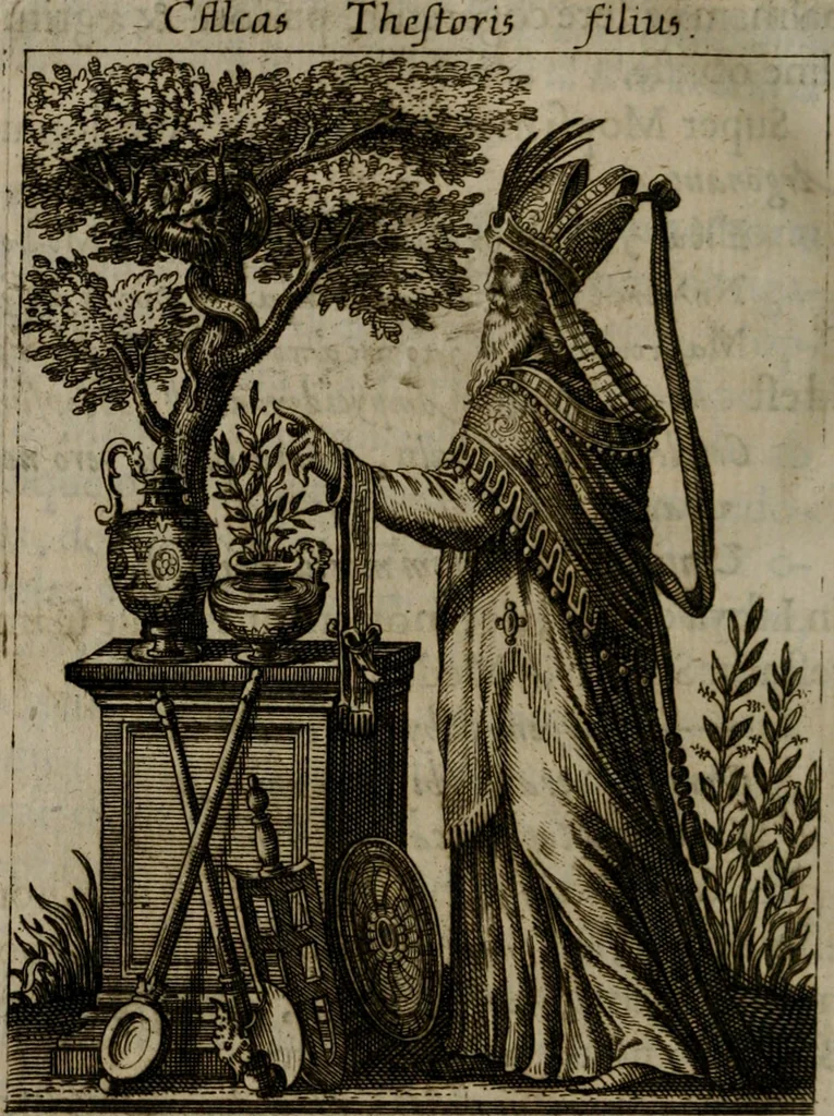 An illustration from Historia deorum fatidicorum, vatum, sibyllarum, phoebadum, apud priscos illustrium : cum eorum iconibus : præposita est dissertatio de divinatione et oraculis, 1675, leaf 105