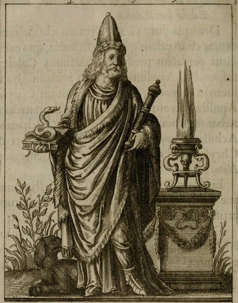 An illustration from Historia deorum fatidicorum, vatum, sibyllarum, phoebadum, apud priscos illustrium : cum eorum iconibus : præposita est dissertatio de divinatione et oraculis, 1675, leaf 109