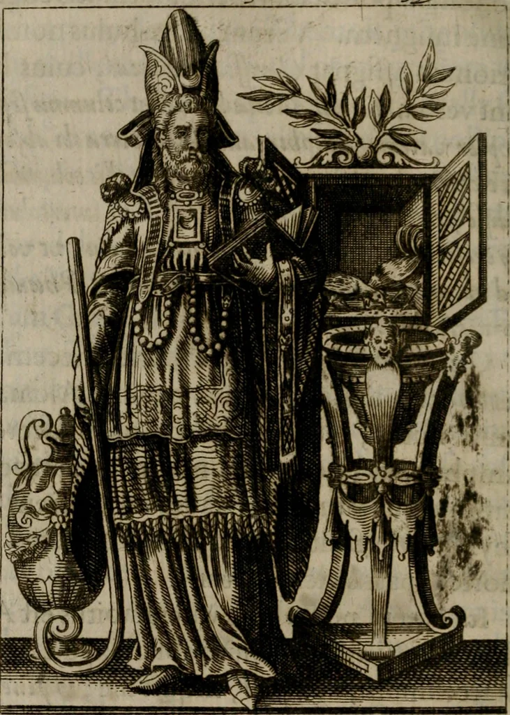 An illustration from Historia deorum fatidicorum, vatum, sibyllarum, phoebadum, apud priscos illustrium : cum eorum iconibus : præposita est dissertatio de divinatione et oraculis, 1675, leaf 119