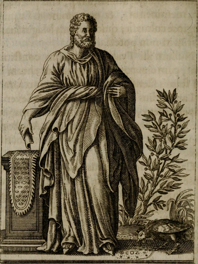 An illustration from Historia deorum fatidicorum, vatum, sibyllarum, phoebadum, apud priscos illustrium : cum eorum iconibus : præposita est dissertatio de divinatione et oraculis, 1675, leaf 169