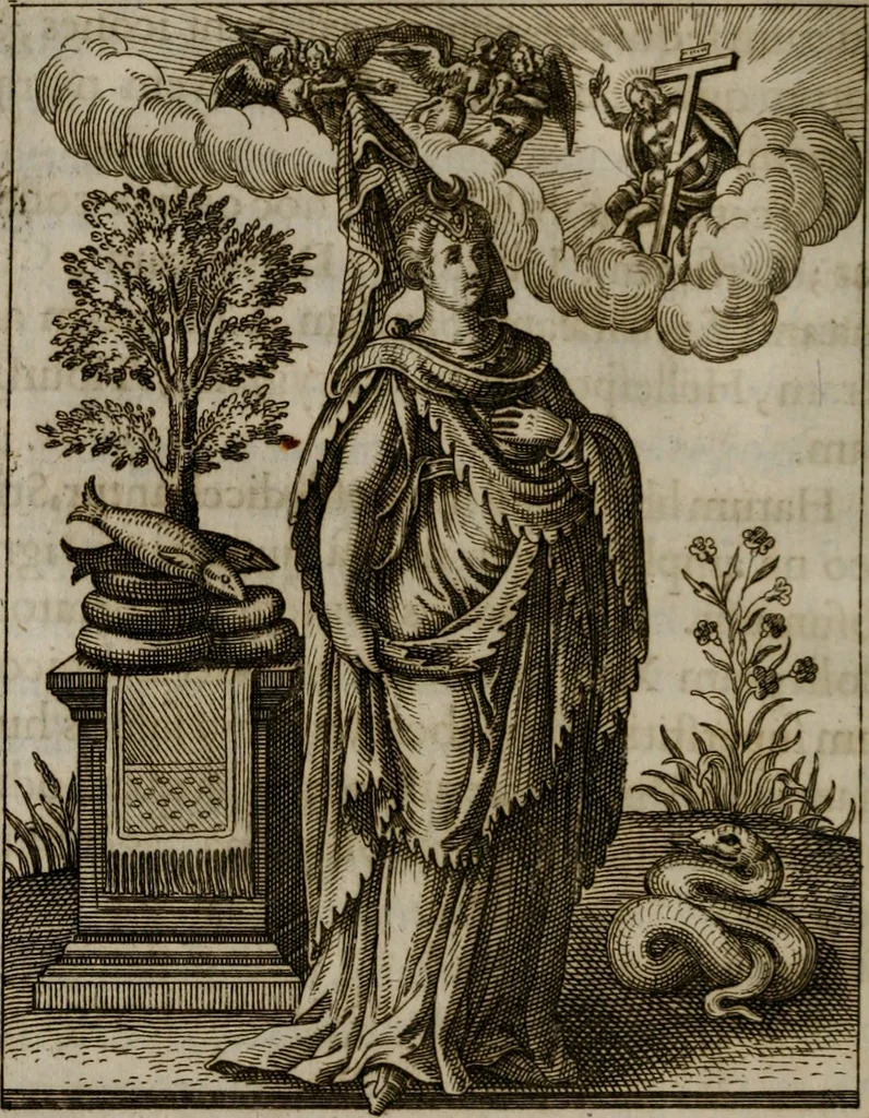 An illustration from Historia deorum fatidicorum, vatum, sibyllarum, phoebadum, apud priscos illustrium : cum eorum iconibus : præposita est dissertatio de divinatione et oraculis, 1675, leaf 193