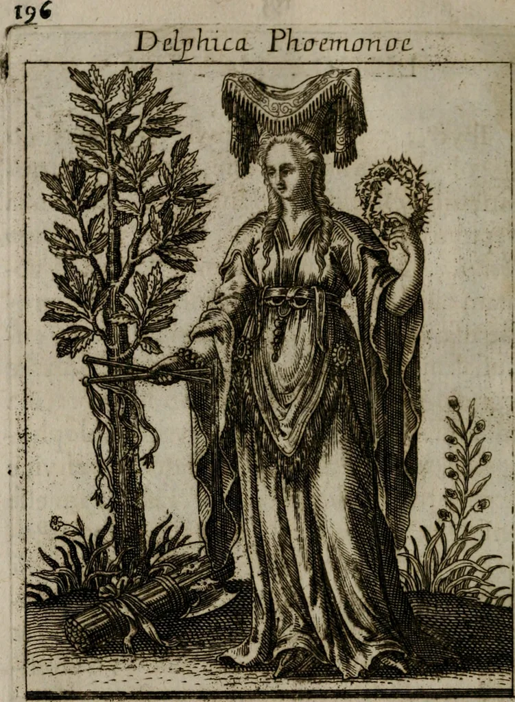 An illustration from Historia deorum fatidicorum, vatum, sibyllarum, phoebadum, apud priscos illustrium : cum eorum iconibus : præposita est dissertatio de divinatione et oraculis, 1675, leaf 199
