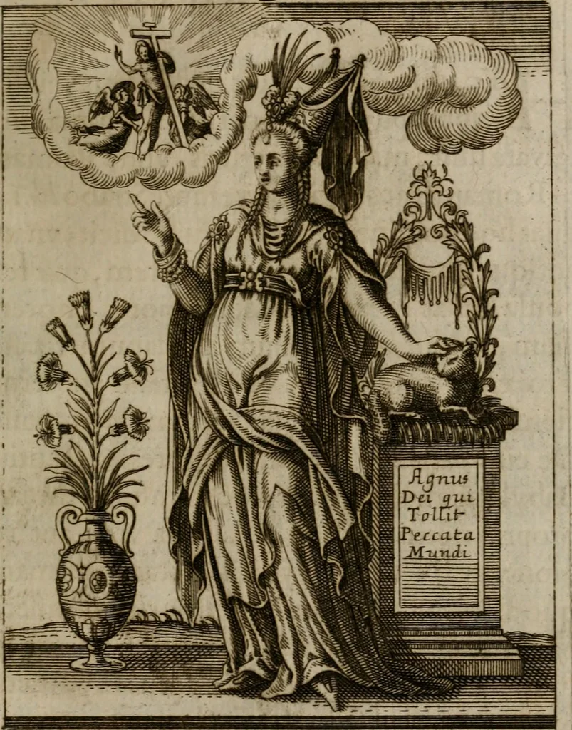 An illustration from Historia deorum fatidicorum, vatum, sibyllarum, phoebadum, apud priscos illustrium : cum eorum iconibus : præposita est dissertatio de divinatione et oraculis, 1675, leaf 208