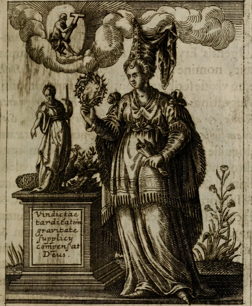 An illustration from Historia deorum fatidicorum, vatum, sibyllarum, phoebadum, apud priscos illustrium : cum eorum iconibus : præposita est dissertatio de divinatione et oraculis, 1675, leaf 212