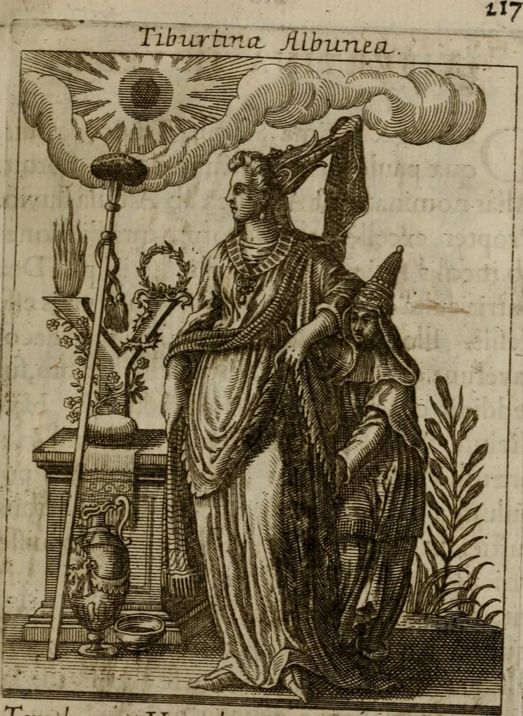 An illustration from Historia deorum fatidicorum, vatum, sibyllarum, phoebadum, apud priscos illustrium : cum eorum iconibus : præposita est dissertatio de divinatione et oraculis, 1675, leaf 220