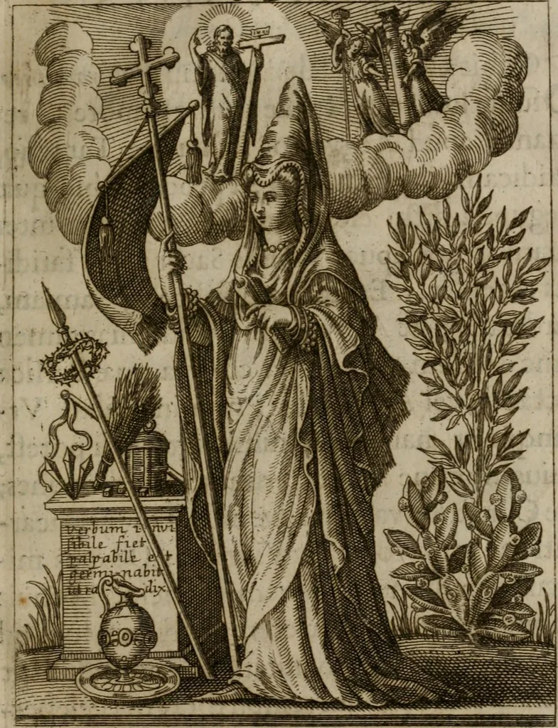 An illustration from Historia deorum fatidicorum, vatum, sibyllarum, phoebadum, apud priscos illustrium : cum eorum iconibus : præposita est dissertatio de divinatione et oraculis, 1675, leaf 224