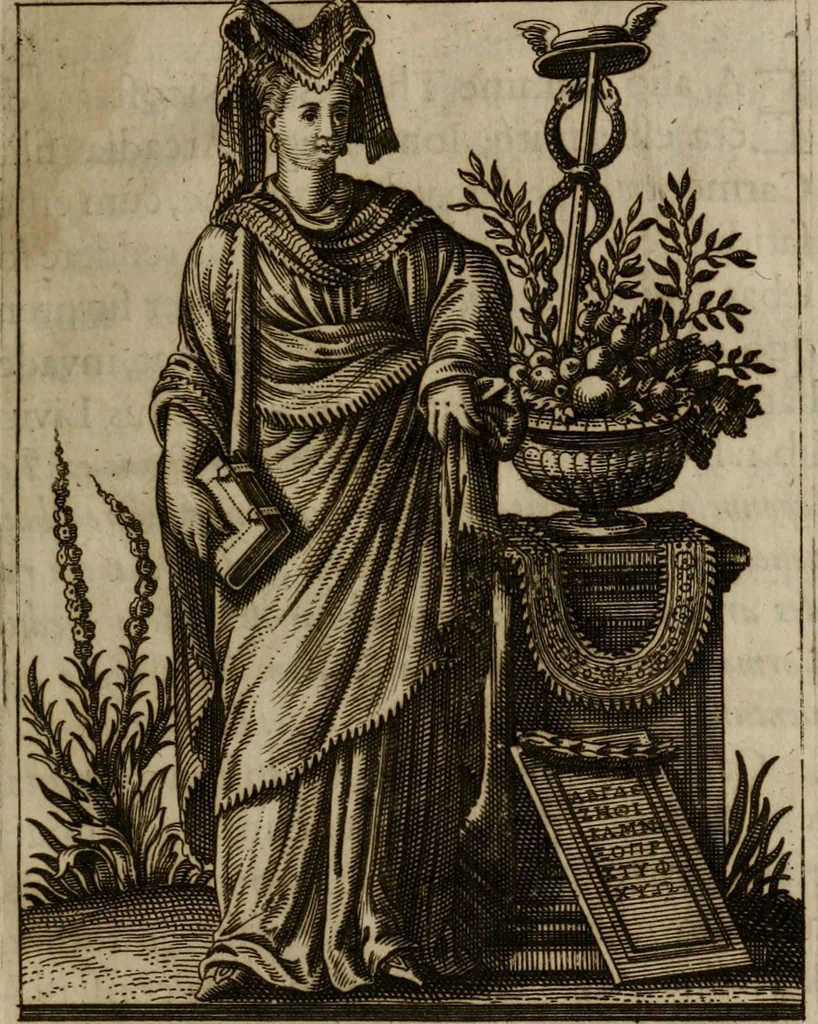 An illustration from Historia deorum fatidicorum, vatum, sibyllarum, phoebadum, apud priscos illustrium : cum eorum iconibus : præposita est dissertatio de divinatione et oraculis, 1675, leaf 236