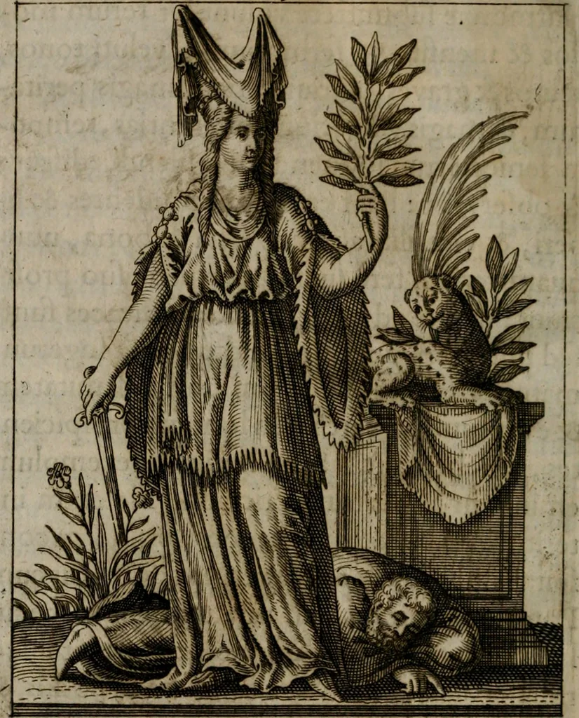 An illustration from Historia deorum fatidicorum, vatum, sibyllarum, phoebadum, apud priscos illustrium : cum eorum iconibus : præposita est dissertatio de divinatione et oraculis, 1675, leaf 245