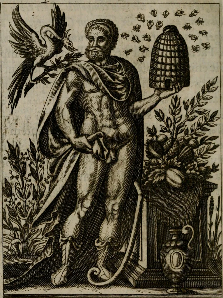 An illustration from Historia deorum fatidicorum, vatum, sibyllarum, phoebadum, apud priscos illustrium : cum eorum iconibus : præposita est dissertatio de divinatione et oraculis, 1675, leaf 61