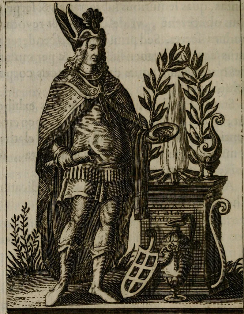 An illustration from Historia deorum fatidicorum, vatum, sibyllarum, phoebadum, apud priscos illustrium : cum eorum iconibus : præposita est dissertatio de divinatione et oraculis, 1675, leaf 65