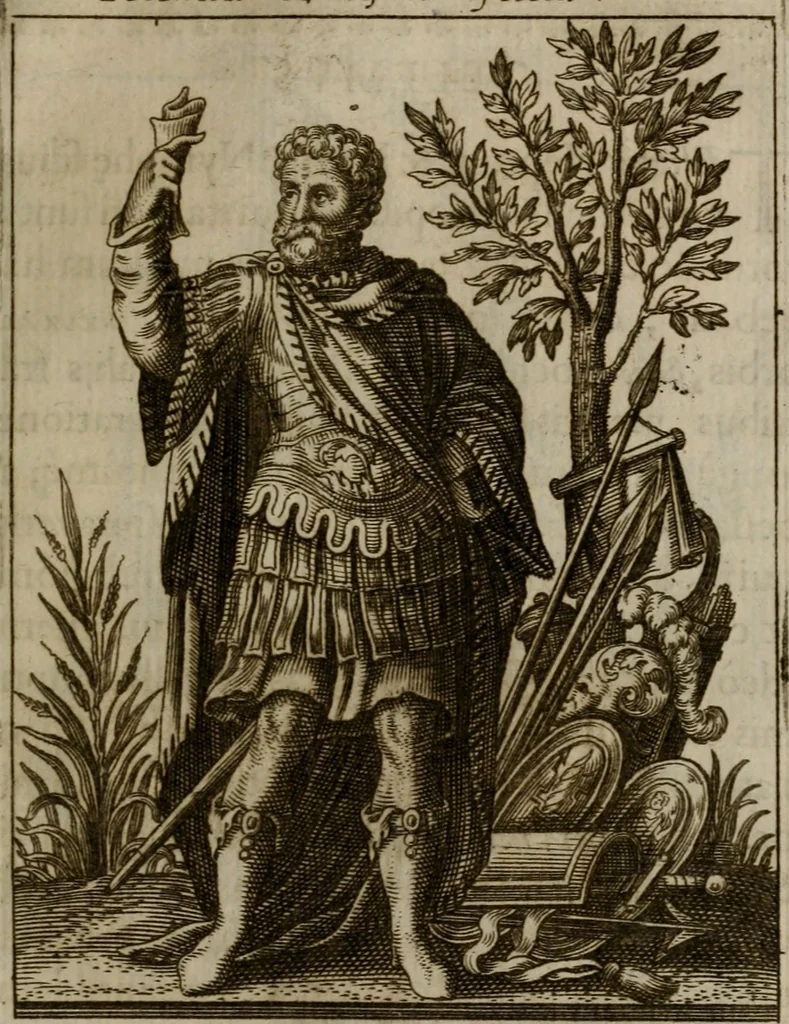 An illustration from Historia deorum fatidicorum, vatum, sibyllarum, phoebadum, apud priscos illustrium : cum eorum iconibus : præposita est dissertatio de divinatione et oraculis, 1675, leaf 92