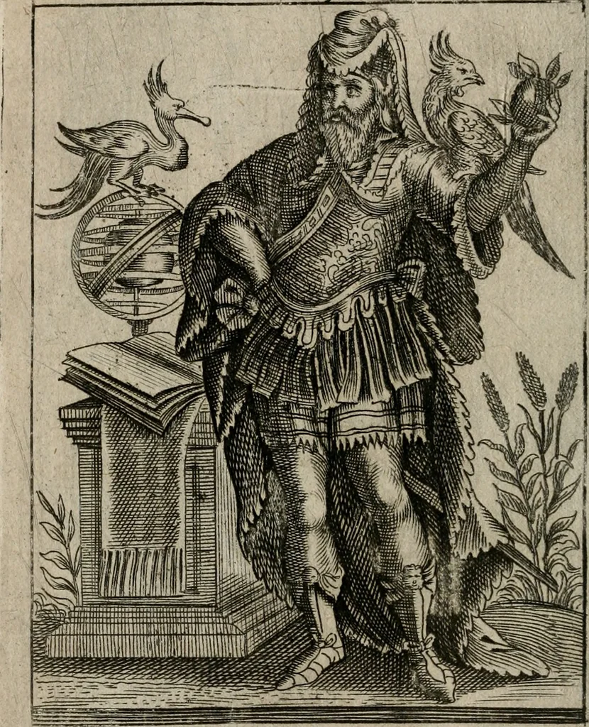 An illustration from Historia deorum fatidicorum, vatum sybillarum, phoebadum, apud priscos illustrium : cum eorum iconibus : praeposita est disertatio de divinatione & oraculis, 1680, leaf 107