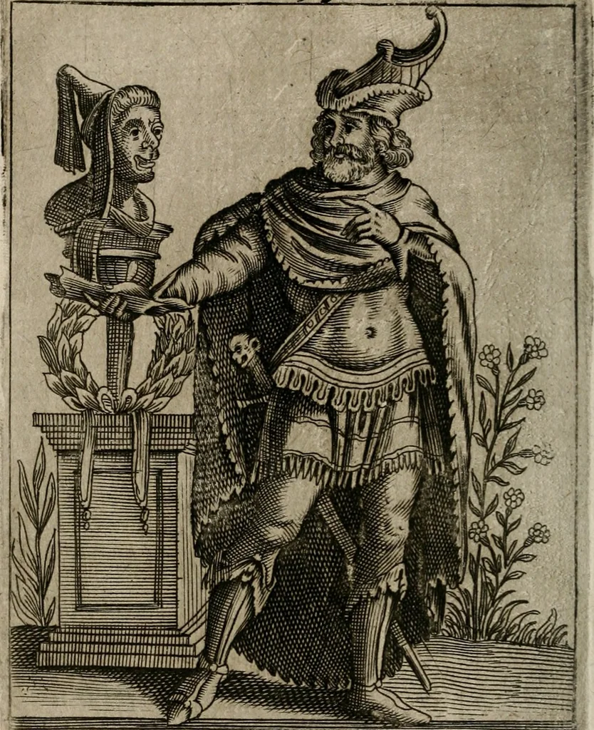 An illustration from Historia deorum fatidicorum, vatum sybillarum, phoebadum, apud priscos illustrium : cum eorum iconibus : praeposita est disertatio de divinatione & oraculis, 1680, leaf 113
