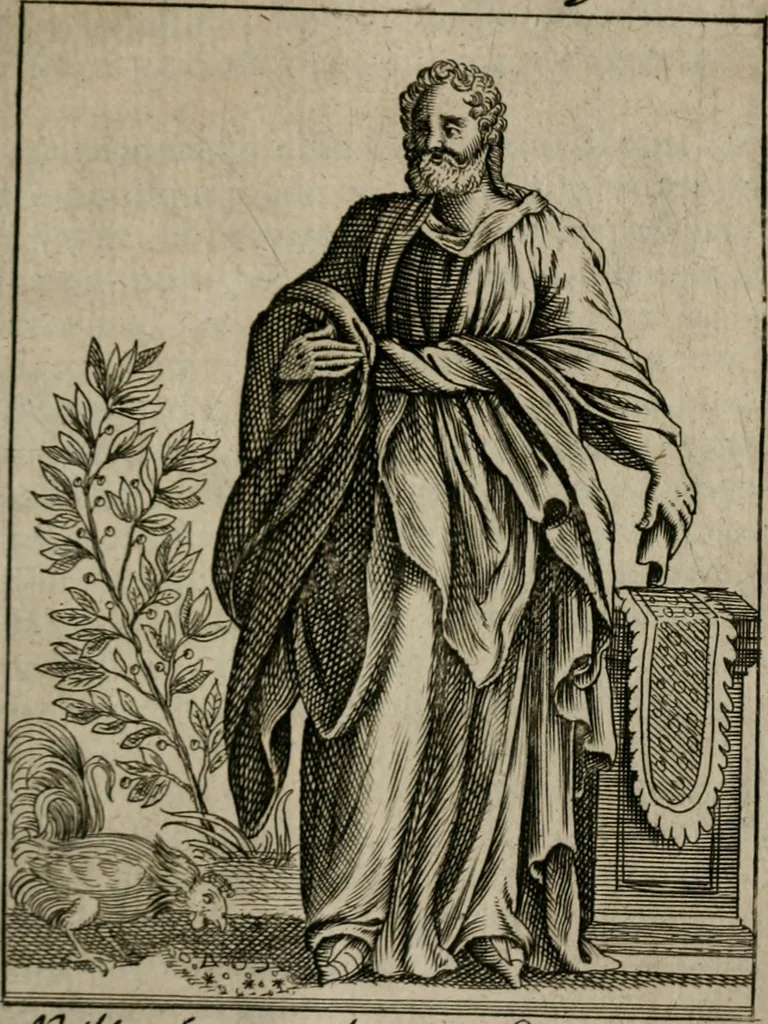 An illustration from Historia deorum fatidicorum, vatum sybillarum, phoebadum, apud priscos illustrium : cum eorum iconibus : praeposita est disertatio de divinatione & oraculis, 1680, leaf 134