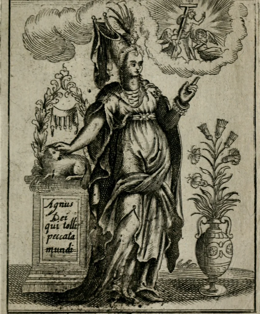 An illustration from Historia deorum fatidicorum, vatum sybillarum, phoebadum, apud priscos illustrium : cum eorum iconibus : praeposita est disertatio de divinatione & oraculis, 1680, leaf 162