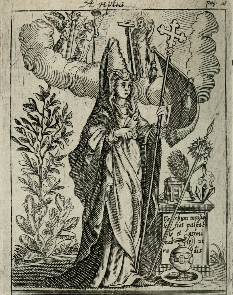 An illustration from Historia deorum fatidicorum, vatum sybillarum, phoebadum, apud priscos illustrium : cum eorum iconibus : praeposita est disertatio de divinatione & oraculis, 1680, leaf 181