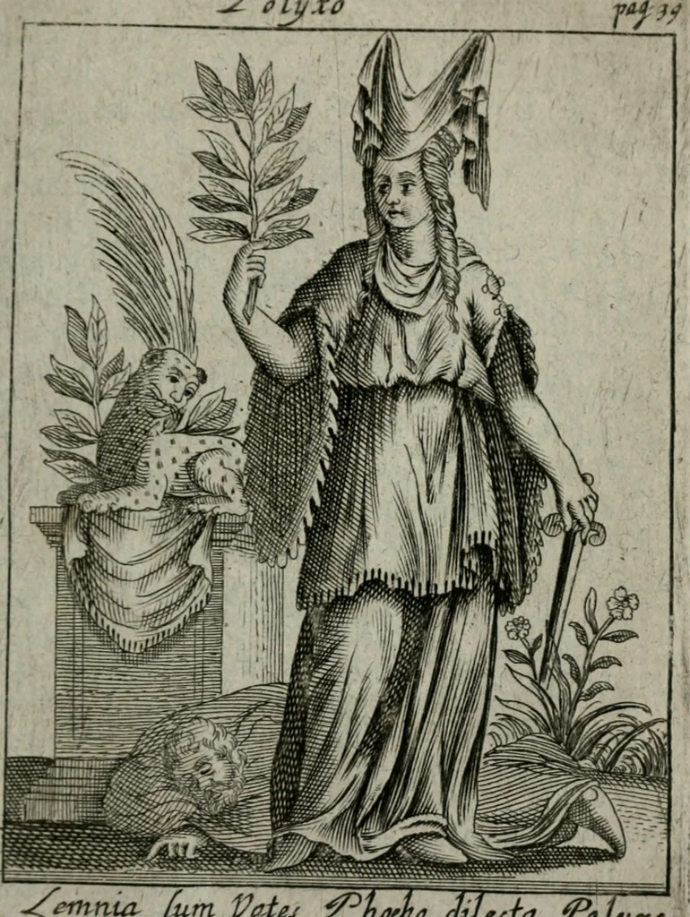 An illustration from Historia deorum fatidicorum, vatum sybillarum, phoebadum, apud priscos illustrium : cum eorum iconibus : praeposita est disertatio de divinatione & oraculis, 1680, leaf 196