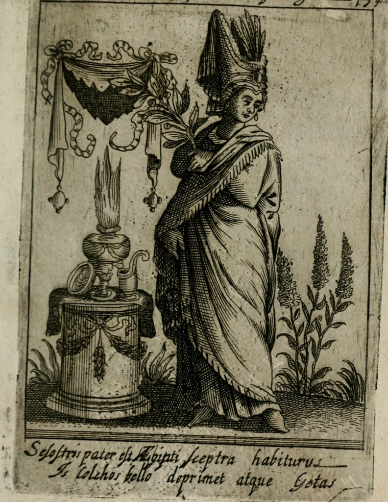 An illustration from Historia deorum fatidicorum, vatum sybillarum, phoebadum, apud priscos illustrium : cum eorum iconibus : praeposita est disertatio de divinatione & oraculis, 1680, leaf 200