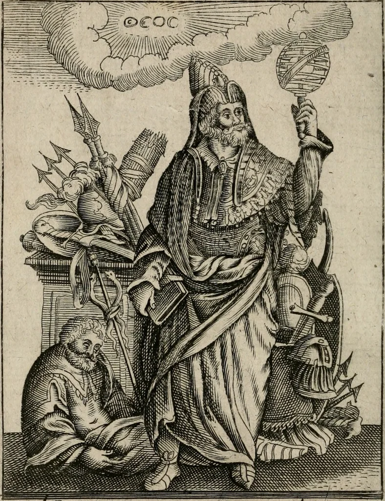 An illustration from Historia deorum fatidicorum, vatum sybillarum, phoebadum, apud priscos illustrium : cum eorum iconibus : praeposita est disertatio de divinatione & oraculis, 1680, leaf 59