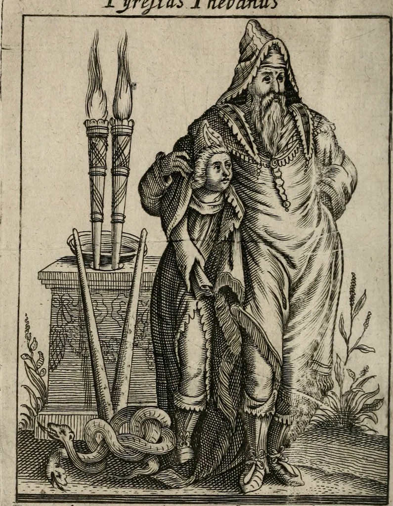 An illustration from Historia deorum fatidicorum, vatum sybillarum, phoebadum, apud priscos illustrium : cum eorum iconibus : praeposita est disertatio de divinatione & oraculis, 1680, leaf 69