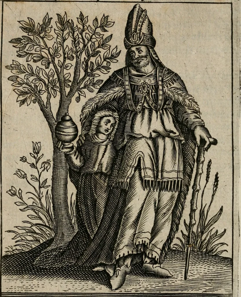 An illustration from Historia deorum fatidicorum, vatum sybillarum, phoebadum, apud priscos illustrium : cum eorum iconibus : praeposita est disertatio de divinatione & oraculis, 1680, leaf 75