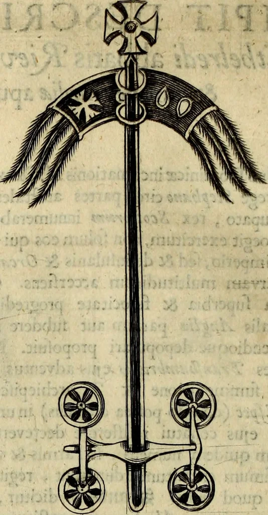 An illustration from Historiae Anglicanae Scriptores X, Simeon Monachus Dunelmensis : Johannes Prior Hagustaldensis. Ricardus Prior Hagustaldensis. Ailredus Abbas Rievallensis. Radulphus de Diceto Londoniensis. Johannes Brompton Jornallensis. Garvasius Monachus Dorobornensis. Thomas Stubbs Dominicanus. Guilielmus Thorn Cantuariensis. Henricus Knighton Leicestrensis. Ex vetustis manuscriptis, Nunc primùm in Lucem editi. Adjectis Variis Lectionius, Glossario, Indicèque copioso, 1652, leaf 247