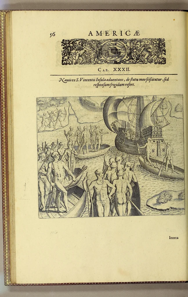 An illustration from Historiae antipodum, siue Novi orbis, qui vulgo Americae, & Indiae Occidentalis nomine vsurpatur, pars tertia, : Complectens admirandam cum ipsius terrae Brasiliae, tum incolarum eius barbarorum & antropophagorum historiam libris tribus descriptam: Quorum I. Primo continetur narratio profectionis Ioannis Stadij Hessi in Brasiliam, qui à barbaris interceptus, nouemque menses inter eos versatus est, II. Diegesis historica naturam coeli solique Brasiliensis, vt & auiam, ferarum, piscium, arborum item caeterorumq[ue] vegetabilium illius terrae experimens. III. Luculientissima descriptio itineris Iohannis Lerij Burgundi, quod in easdem terras suscepit., 1630, leaf 74
