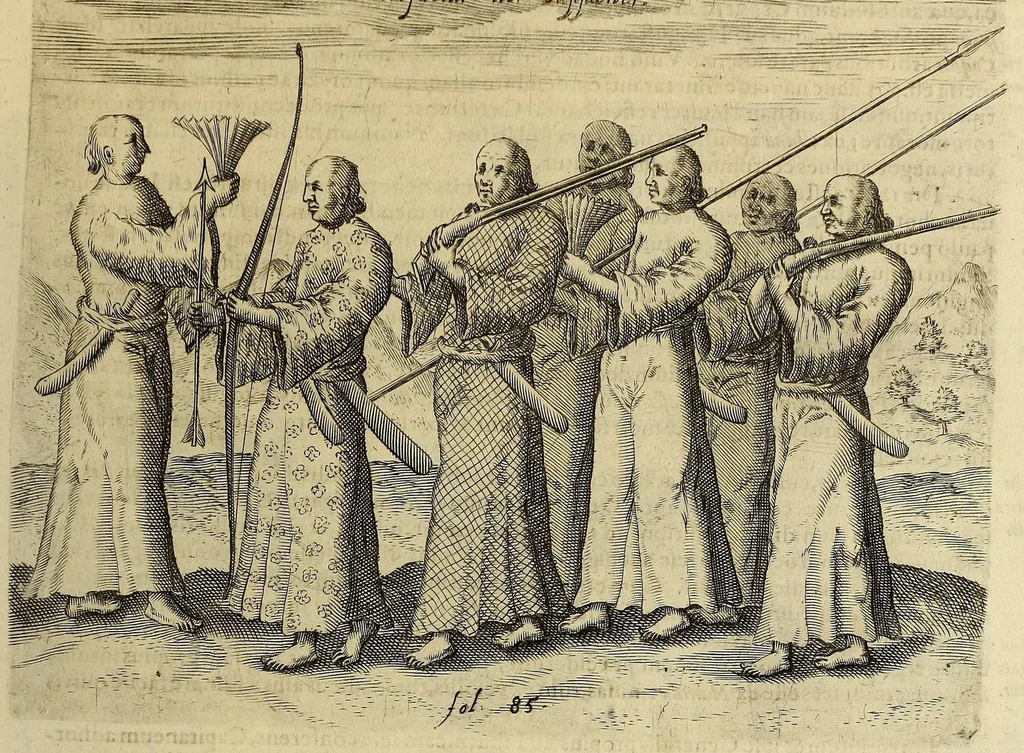 An illustration from Historiae antipodum siue Noui Orbis, qui vulgo Americae et Indiae Occidentalis nomine vsurpatur, pars nona: : continens veram et genvinam descriptionem duarum nauigationum Hollandicarum, quas Batavi diversas orbis partes magno animo, etsi varia fortuna, susceperunt. I. Et primo quidem libro narratur, quo pacto quinq[ue] naues, quae Amsterdamo soluerant. Magellanici freti angustiis superatis in Moluccas insulas pertendere conatae, diuerso euentu vsae fuerint, tribus scopum suum affecutis, duabus reliquis in periculoso illo stricto vi tempestarum variè afflectis, irritoque conamine tandem domum redire compulsis. II. Secundo libro felix & admirabilis Oliuerii van-der-Noort totius orbis periplus percensetur, vbi permulta memoratu dignissima, quae toto illo itinere occurrerunt, verè describuntur. Omnia hactenus confuse nec suo loco edita: nunc verò sublatis innumeris mendiis, interpretum Ablepsia admissis, decenter & ordine accurata:, 1633, leaf 95