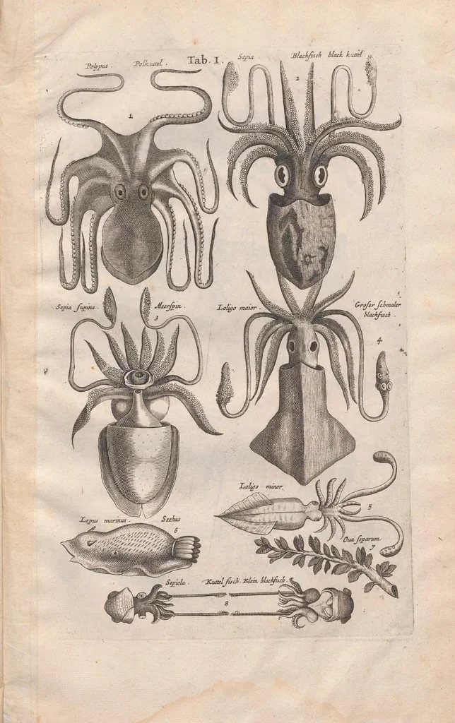 An illustration from Historiae naturalis de exanguibus aquaticis libri IV : cum figuris Æneis/ Johannes Jonstonus, 1665, leaf 65