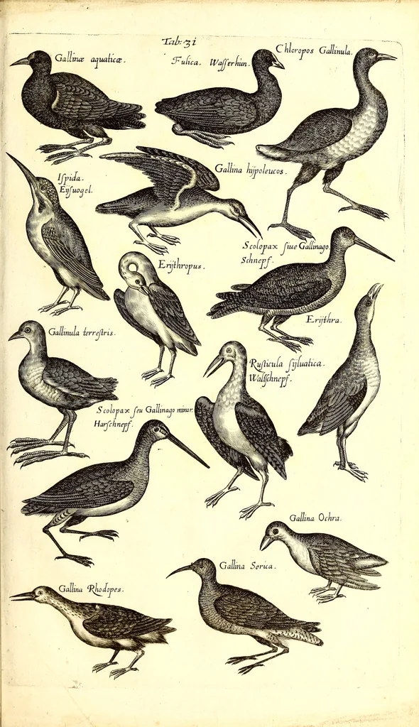 An illustration from Historiae naturalis de quadrupetibus libri : cum aeneis figuris; [Historiae naturalis de serpentibus libri II ; Historiae naturalis de insectis libri III ; Historiae naturalis de exanguibus aquaticis libri IV ; Historiae naturalis de piscibus et cetis libri V ; Historiae naturalis de avibus libri VI], 1650, leaf 148